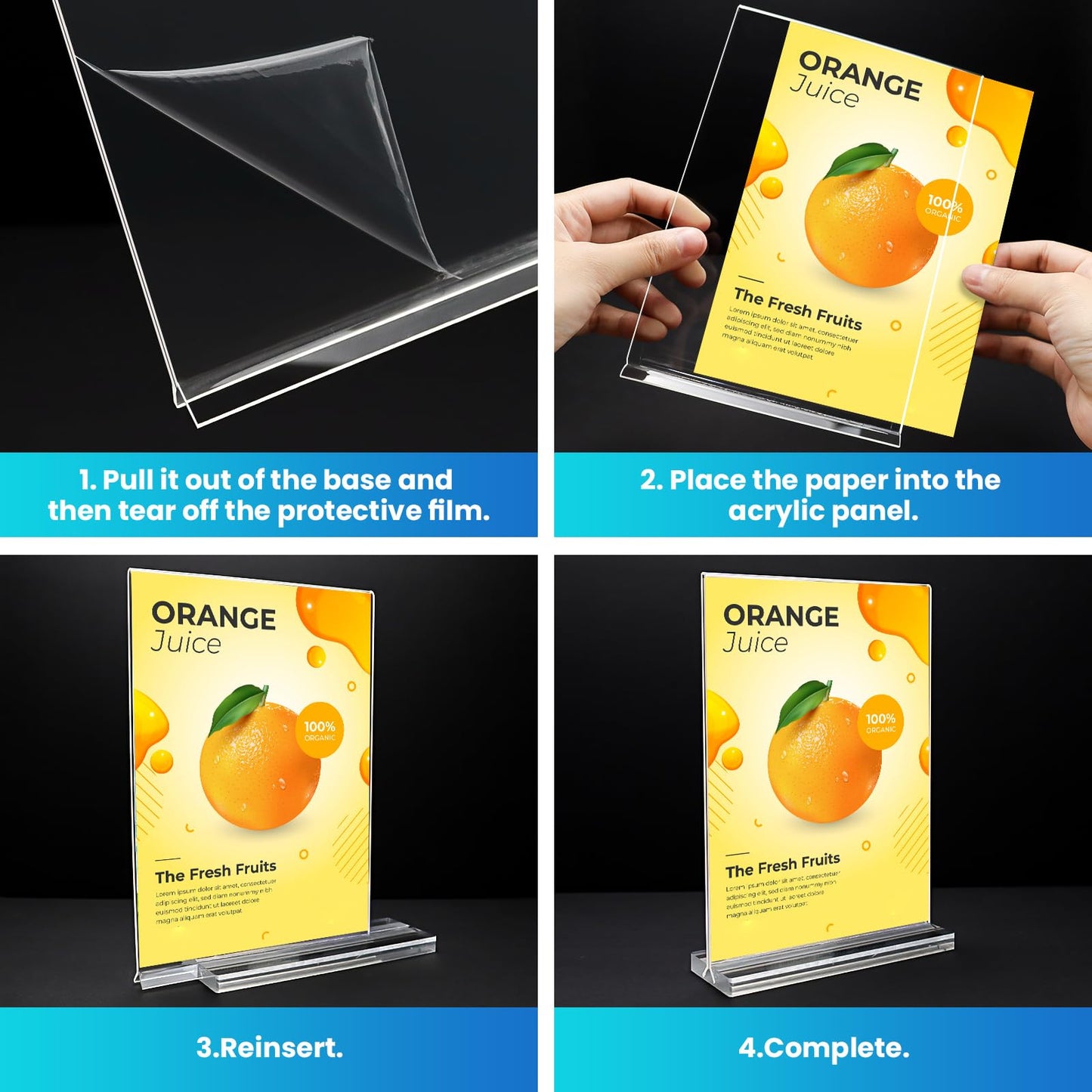 Acrylic Sign Holder 5x7, 11 Pack Clear TableTop Sign Holder-Sided, Plastic Flyer Display Holder with Vertical Base, Clear Flyer Stand Menu Table Display Holders for Restaurants Office Store Show Fair