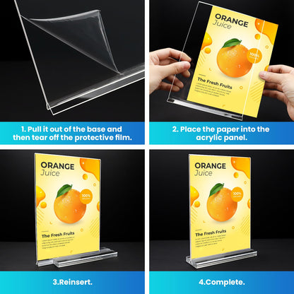 Acrylic Sign Holder 5x7, 11 Pack Clear TableTop Sign Holder-Sided, Plastic Flyer Display Holder with Vertical Base, Clear Flyer Stand Menu Table Display Holders for Restaurants Office Store Show Fair