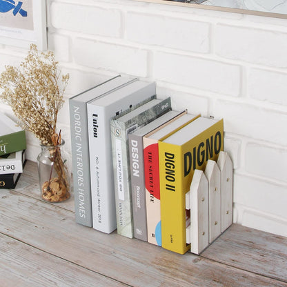 J JACKCUBE DESIGN White Rustic Wood Bookends Set of 2, Decorative Farmhouse Bookend for Heavy Books Magazine DVD on Desk Table Shelf - MK708A