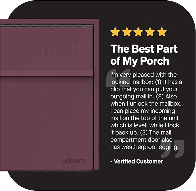 Adoorn Lockable Wall Mount Mailboxes for Outside - Small Anti-Theft Locking Mailbox for Letters - Weatherproof Construction - Durable Steel - 13.5" H x 15" L x 5.5" D - Malbec
