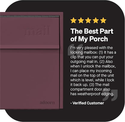 Adoorn Lockable Wall Mount Mailboxes for Outside - Small Anti-Theft Locking Mailbox for Letters - Weatherproof Construction - Durable Steel - 13.5" H x 15" L x 5.5" D - Malbec