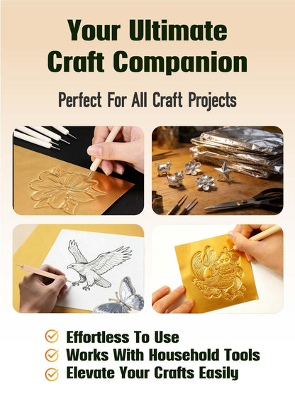 100 Sheets Extra Thick Gold Metal Embossing Foil Sheets for Crafts - 0.07mm/2.76mil Thickness 6x6 inch Aluminum Foil Paper for Embossing Art, Heavy Duty Craft tinfoil Sheets for DIY Foil Crafts