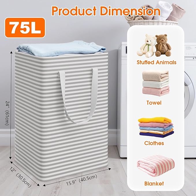 3 Pack Laundry Basket, Waterproof & Freestanding Large Laundry Hamper,