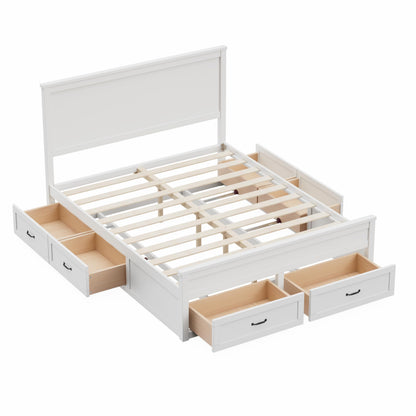 GDFStudio Queen Size Storage Bed Frame with 6 Drawers, 48.8" Tall Headboard Platform Bed Frame with Wooden Slats, Modern Bedroom Storage Furniture, No Box Spring Needed, White