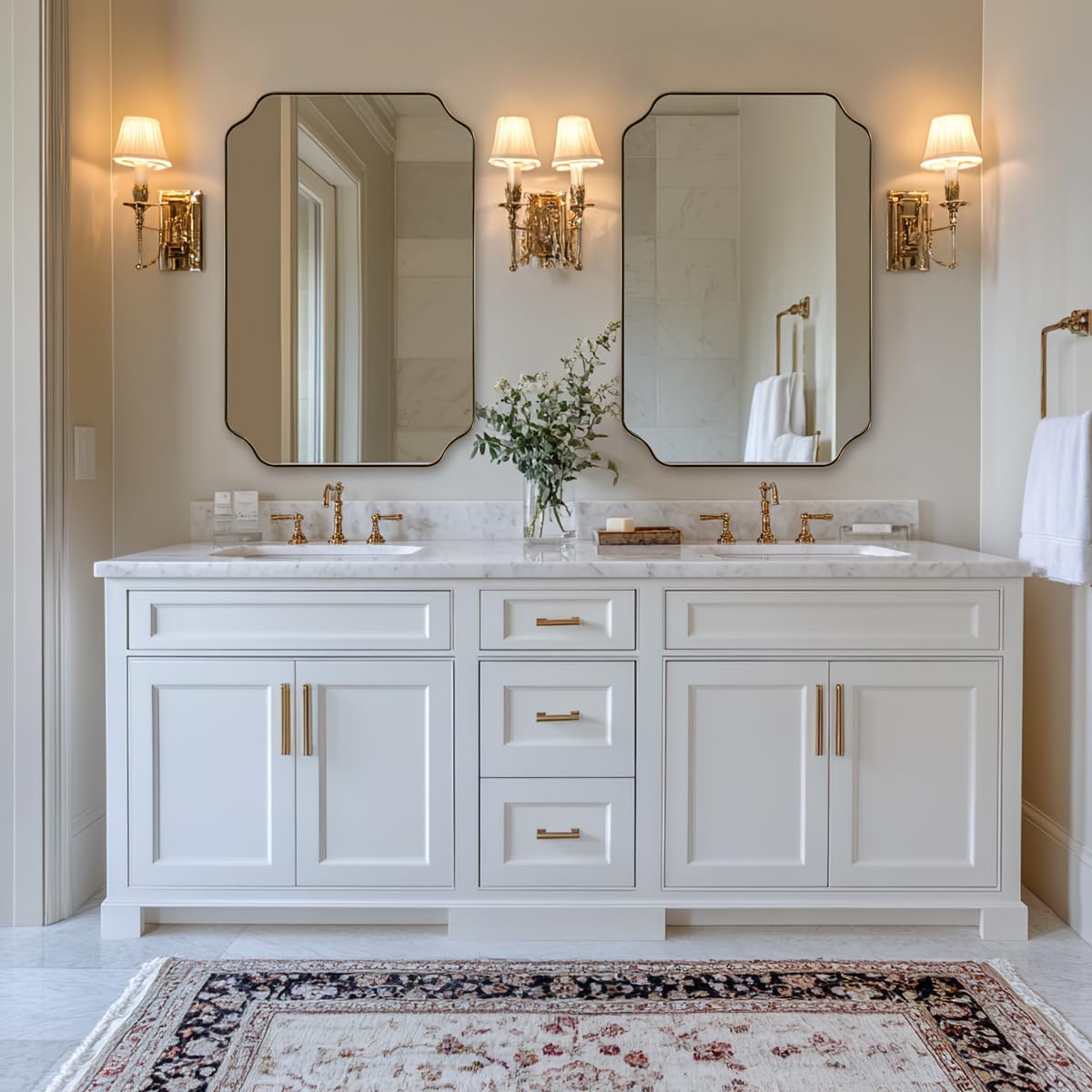 ANDY STAR 24"x36" Gold Mirror, Brushed Brass Scalloped Wall Mirror, Bathroom Mirror for Vanity, Wall Mirror with Aesthetic Scalloped Edge Design Ideal for Bathroom, Bedroom or Entryway