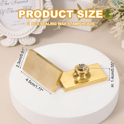 PATIKIL 1.8" Blank Wax Seal Stamp Head, 2Pcs Rectangle Brass Sealing Wax Stamp Heads for DIY Card Making Envelope Sealing Wedding Invitation Crafting, Gold Tone
