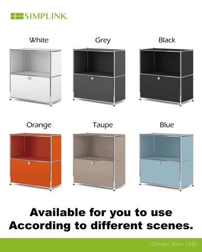 Simplink 32.5-Inch Flip-Top Storage Cabinet with Detachable Wheels, Metal Side Table and Small Sideboard Cabinet for Living Room, Bedroom, Office, Orange