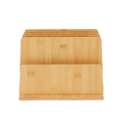 Bamboo Wooden Mail Holder, File Sorter for Letter and Folder Document Storage, Envelope Organizer with 5 Slots for Office Desk, Countertop, Home Organization (10x7 in)