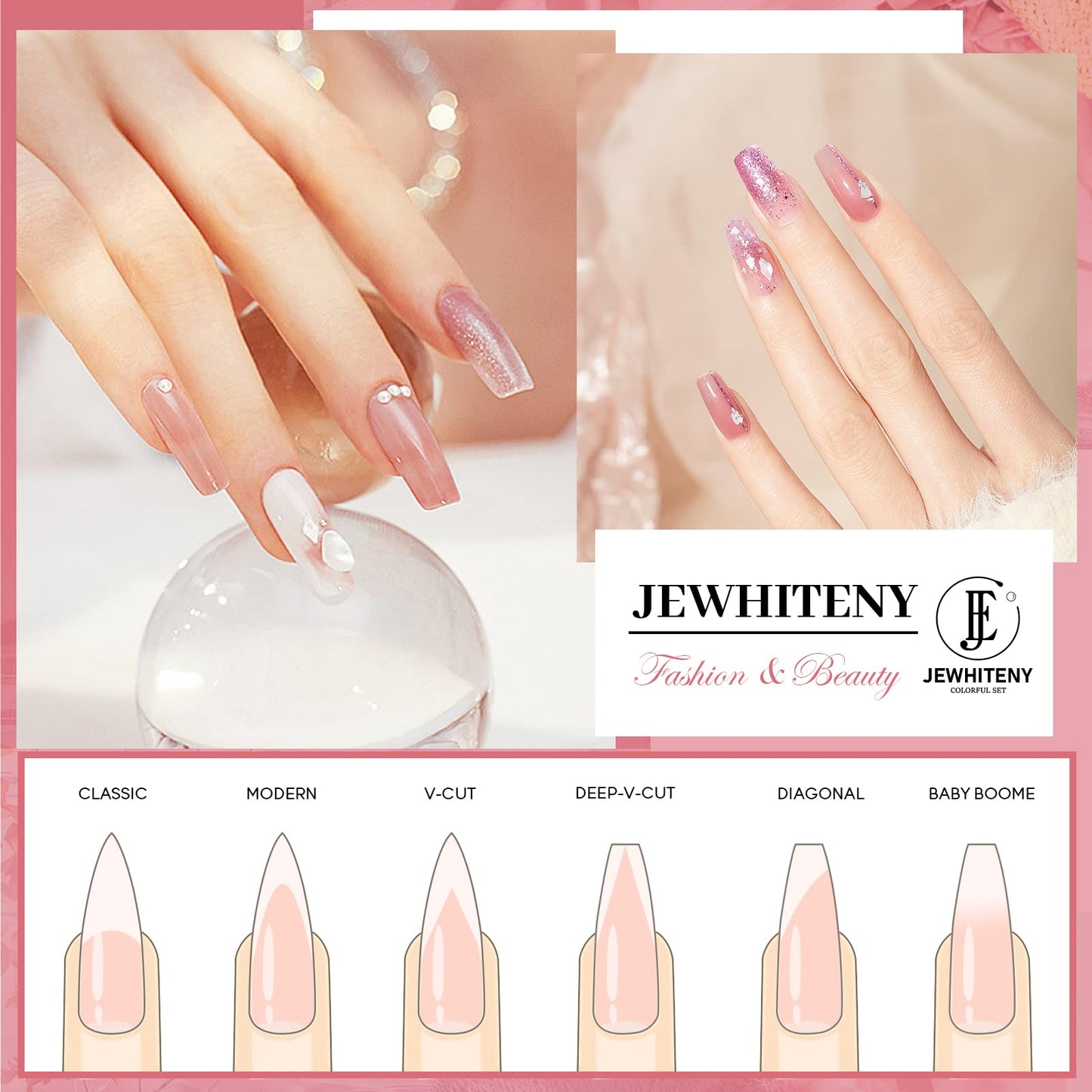 JEWHITENY Poly Extension Gel Nail Kit 14 PCS Poly Gel Kit with Slip Solution and Mini Lamp Nail Art Design Beginner