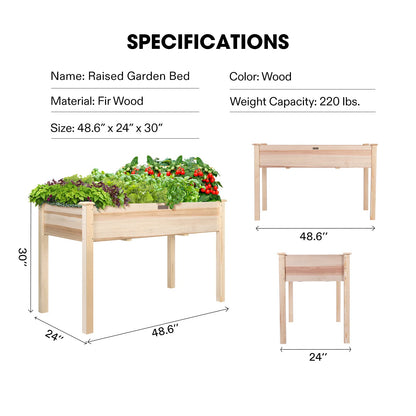 VIVOSUN Elevated Wooden Raised Garden Bed, 48 x 24 x 30 Inches, Outdoor Wood Planter Box w Bed Liner and Gloves for Garden, Patio, Balcony, Backyard and Outdoors, 220-Pound Capacity