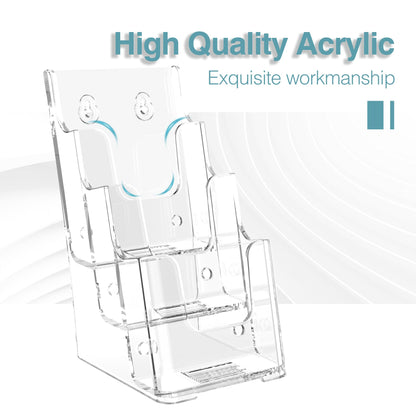 HLF-ho Brochure Holder 4x9 Inch 3 Tier Acrylic Literature Holders Clear Plastic Flyer Display Stand Countertop Use or Wall Mount Pamphlet Holder Organizer for Office, Lobby, Hotel, Trade Show, 4 Pack