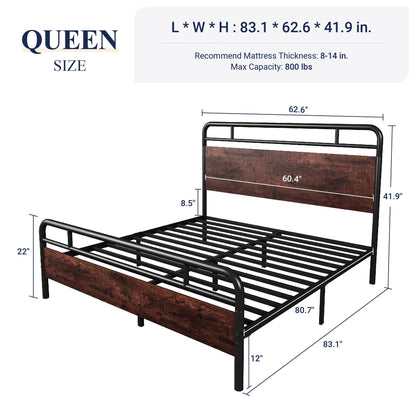 Allewie Queen Size Platform Bed Frame with Wooden Headboard and Footboard, Heavy Duty 13 Metal Slats Support, Under-Bed Storage, No Box Spring Needed, Noise Free, Easy Assembly, Mahogany