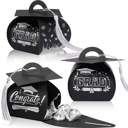 TaoBary 30 Pcs Graduation Cap Gift Boxes Graduation Decorations Class of 2026 Candy Box with Tassel for 2026 Grad Party Favors Supplies(Silver)