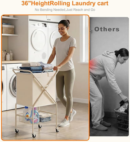 Laundry Basket with Wheels:88L Rolling Laundry Cart Foldable Metal Frame Dirty