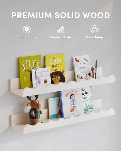 Seocry Kids' Bookshelf Set of 4 - White Floating Nursery Book Shelves, Picture Ledge Shelf for Wall Decor and Storage - Perfect for Books, Toys, Photo Frames, and Nursery Décor