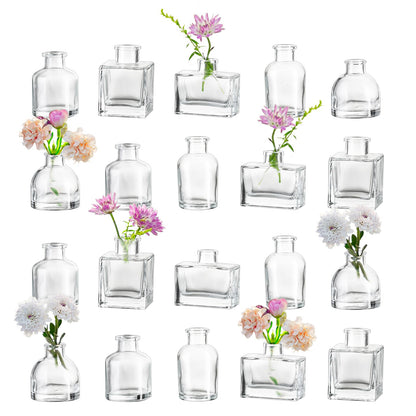 Small Glass Bud Vases for Centerpieces - Hewory 20pcs Clear Sturdy Cute Flower Vases Bulk, Mini Bottle Vase for Wedding Home Decor Birthday Party Events Mother's Day Bridal Shower Gifts Table Decor