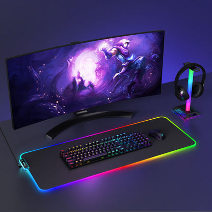 Hcman RGB Gaming Mouse Pad, Large Mousepad with Led Light, PC Gaming Accessories Black Keyboard Pad for Desk, Non-Slip Rubber Base XXL Big Mouse Mat for Gamer Boy Men Gift (31.5 X 12 Inch)