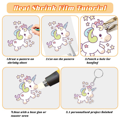 Gushu 235 Pcs Shrinky Plastic Sheets Keychain Kit, 40 Pcs Shrink Paper Sheets, Hole Punch, Pencils, Keychains, Accessories for DIY Crafts, Creative Handprint Art for Teens & Adults