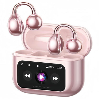 otinsile Open Ear Earbuds,Clip On Earbuds Wireless Bluetooth 6.0 with LCD Touchscreen, Lightweight Comfort Bone Conduction Headphones for Sports, Fitness, and Workouts, Rose Gold
