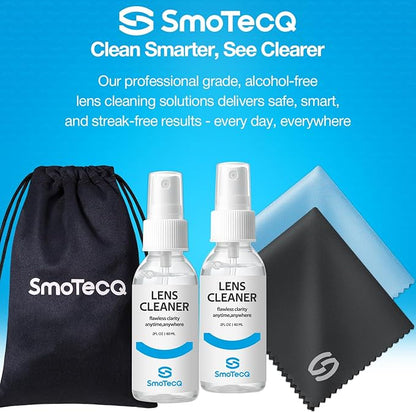 SmoTecQ Glasses Cleaner Kit – Alcohol-Free, Plant-Based Spray + Ultra-Soft