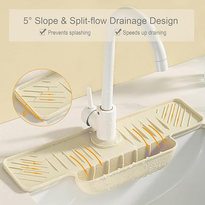Silicone Faucet Mat with Sponge Holder, Sink Splash Guard, Faucet Draining Mat