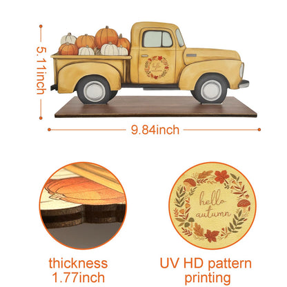 Hello Autumn Decor Halloween Pumpkins fall Harvest Truck Sign for Home,Farmhouse,Office,Garden Wooden desktop decoration Thanksgiving Table Decorations