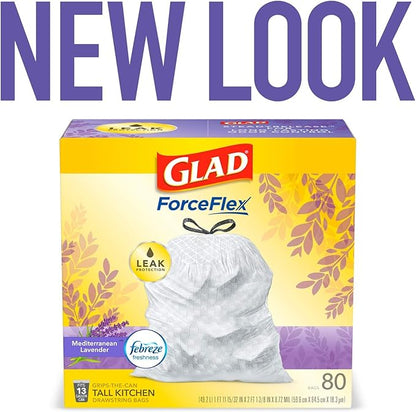 Glad ForceFlex Tall Kitchen Trash Bags, 13 Gallon, Gain Lavender