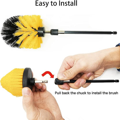 Drill Brush Attachment Set, 7 Pack 1/4in Power Scrubber Brush + Extend Long Rod