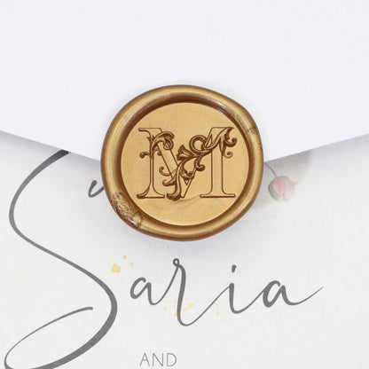 Letter Wax Seal Stamp Kit, SWANGSA 3D Floral Initial Alphabet M Sealing Stamp and 200pcs Sealing Wax Beads Kit for Wedding Invitations Cards Envelopes