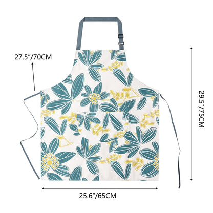 ARBINSON 2 Pack Floral Apron for Women with Pockets, Adjustable Cotton Chef Aprons for Kitchen, Cooking, BBQ & Grill (Turquoise/Leaf)