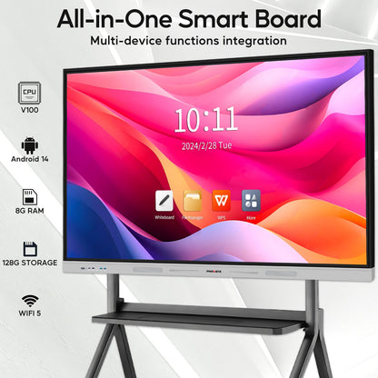 PWR4GTR Smart Board | 55" Interactive Whiteboard | 4K UHD | Android 14 | 8+128GB | Digital Whiteboard, Electronic White Board for Classroom Home Office | Wall Mount Included