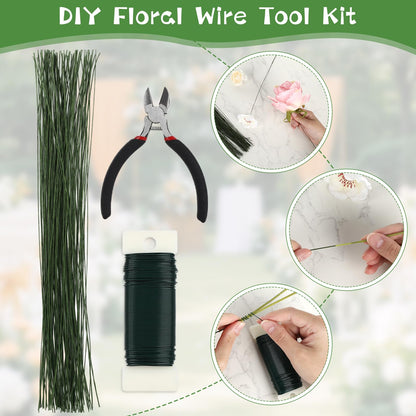 Floral Wire Arrangement Tool,DIY Bouquet Making Supplies with 5 Floral Tapes 20 Pearl Corsage Wrist Bands 20 Triangular Brooches,50 Boutonniere Pins,100 Flower Wire for Corsages Bouquet Accessories