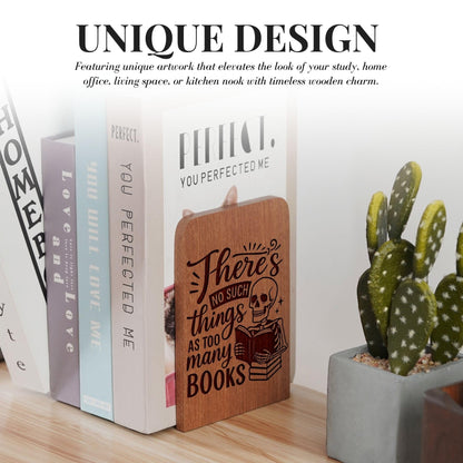 Book Lover Gifts for Women Men, Skull Bookends, Novelty Bookends Unique, Heavy Duty Wooden Book Ends for Shelves Decorative(1 Pair, 4.72x6.69 Inches) - NoSuch