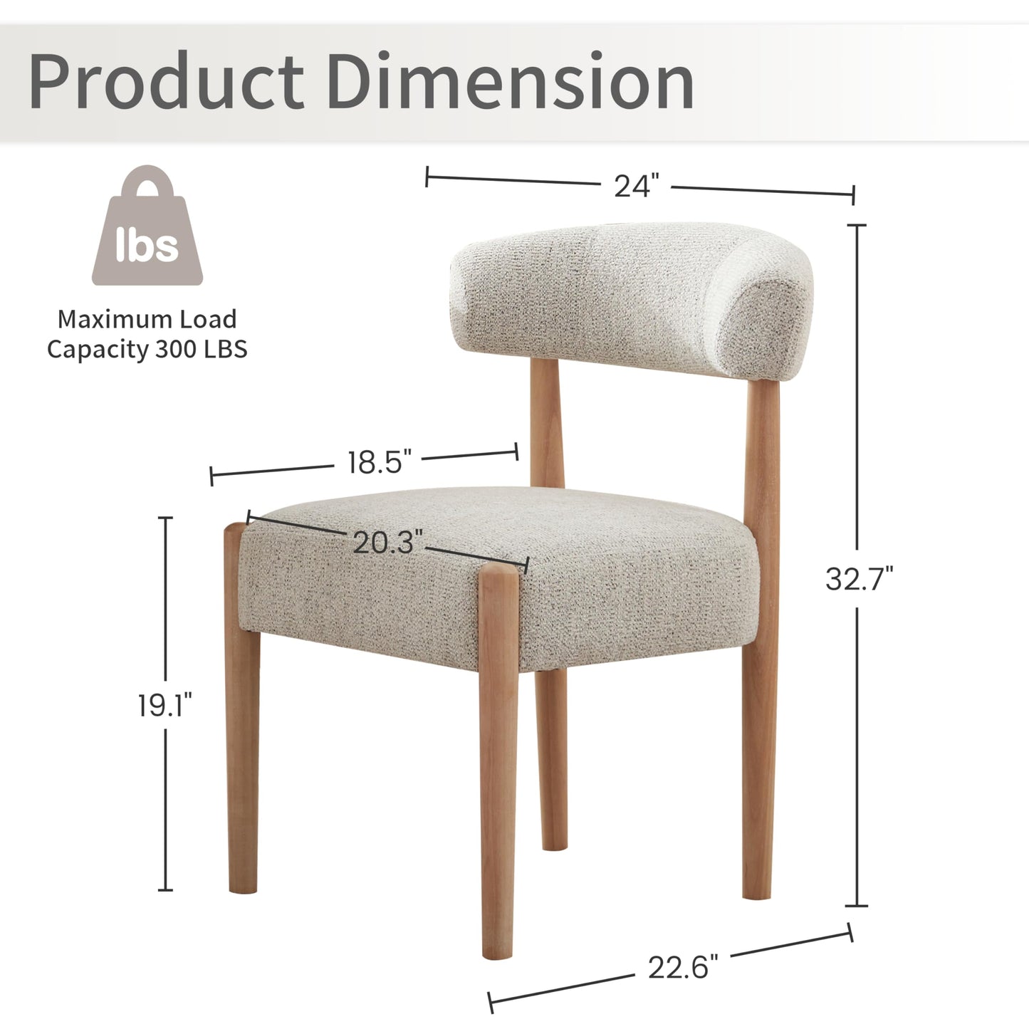 VKNOW Wooden Dining Chairs Set of 4, Modern Upholstered Dining Room Chairs with Rubberwood Legs and Curved Backrest, Fabric Kitchen Chairs for Farmhouse/Living Room/Dining Room, Heathered Off-White