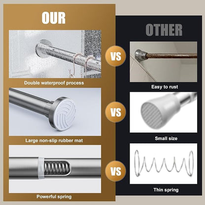 Ausemku Shower Curtain Rod 32-80 Inch Adjustable - 1 Inch Diameter Heavy Duty No drill Spring Tension Shower Rod, Non-Slip Rustproof Telescopic Rod for Bathroom, Nickel