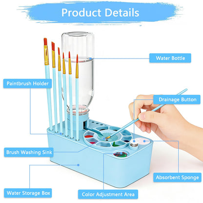 Elisel Painting Station,5 IN 1 Art Paint Supplies Kits,Paint Brush Cleaner (Upgraded),Silicone Painting Mat 12 Colors Paint Set,10 Paint Brushes,Painting Apron for Kids Artist Beginners (Blue, 5)