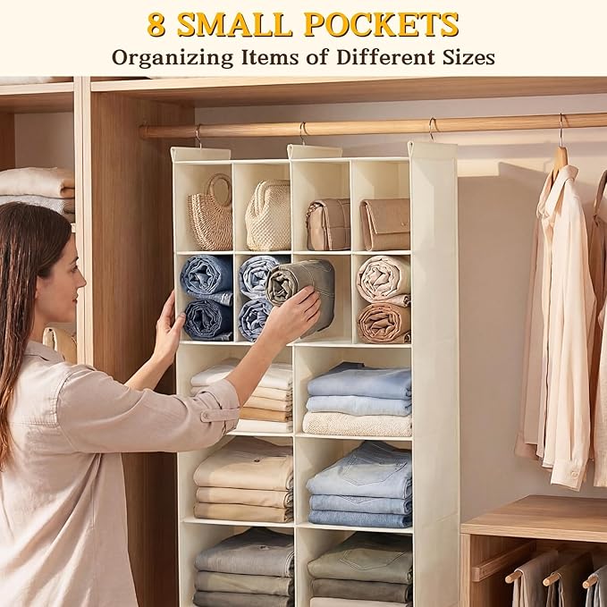 Ofiray-home 5 Tier Hanging Closet Organizer, 14 Compartments Sweater Organizer