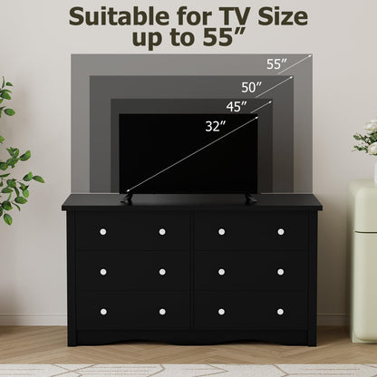 Shahoo Black Dresser for Bedroom with 6 Drawers, 47.2" Wide Chest Storage Organizer and TV Stand for Living Room, Closet, Hallway, Dormitory