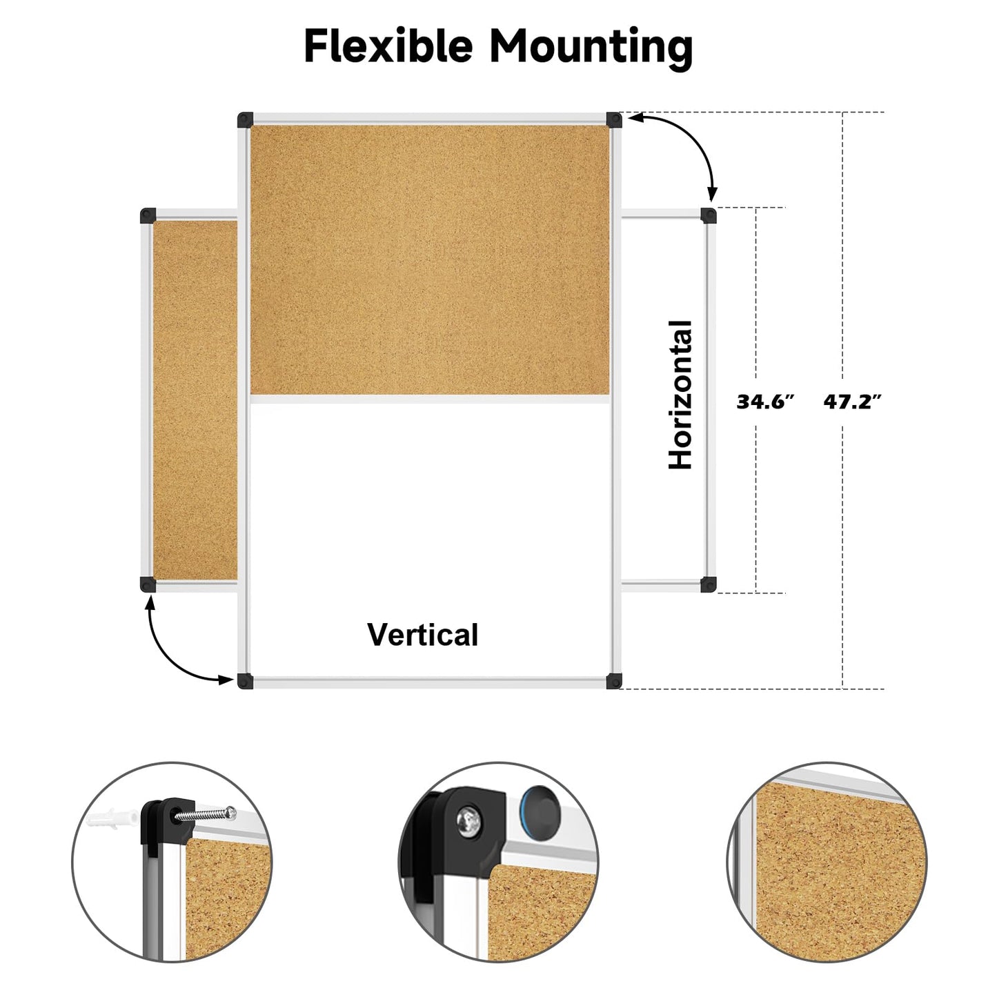 XBoard Magnetic Dry Erase Board & Cork Board 48 x 36 whiteboard, Combination White Board with Aluminum Frame