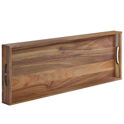 MAONAME Extra Large Acacia Wood Serving Board with Handles, 36 x 12 inches Wooden Ottoman Tray, Rectangular Charcuterie Platter for Meat, Cheese Board, Extra Long 3ft