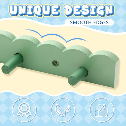 Leinuosen 2 Pack Scalloped Coat Rack Wall Mount Cute Nursery Wall Hook 16 Inch 8 Hooks Wooden Backpack Hanger for Toddler Kids Clothes Hat Towel Keys Bathroom Classroom Playroom Nursery Decor