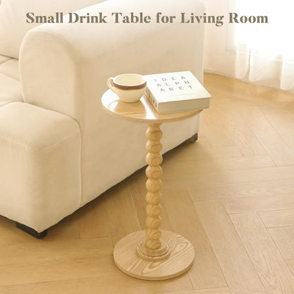 Fultyle Round Side Table, Small Drink Table for Small Spaces, Modern Accent End Table with Solid Wood Leg for Living Room, Bedroom, Corners, and Office (Natural)