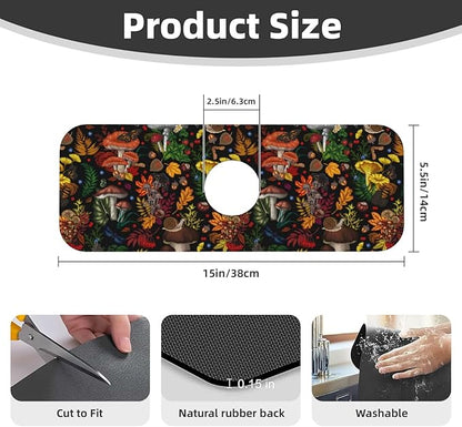 Mushroom Forest Butterfly Kitchen Sink Splash Guard Faucet Mat 1 Pcs, Absorbent