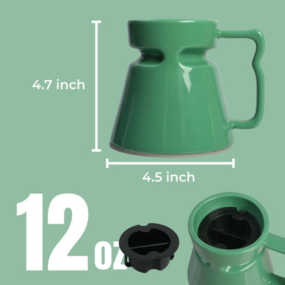 Wide Bottom Handmade Coffee Mug, Tip-Proof Ceramic Mug with Weighted Non-Slip Base, Stable Desk & Travel Mug for Office, RV & Boat, Retro Sci-Fi Design, Unique Appreciation Gift