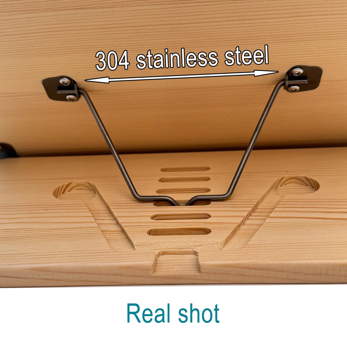 WUSUBUFU Wooden Book Stand, Cookbook Stand, iPad Holder (Made of Solid Wood, Crack-Resistant Design, Sturdy & Durable, Stainless Steel Hardware)