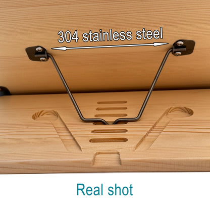 WUSUBUFU Wooden Book Stand, Cookbook Stand, iPad Holder (Made of Solid Wood, Crack-Resistant Design, Sturdy & Durable, Stainless Steel Hardware)