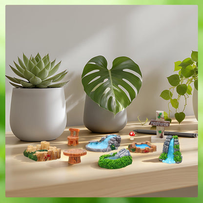 GGSTDDUP Mini Fairy Garden Accessories, Miniature Landscape Decorations Included Mini Bridge Pond Water Well for DIY Craft Lawn Pond Decor