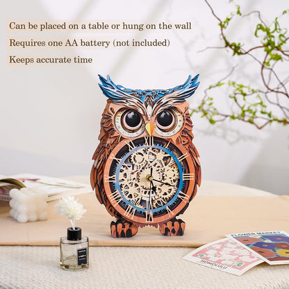 Kosmickiss 3D Wooden Puzzles for Adults, Owl Wooden Clock, DIY Model Building Kits for Adults, Owl Gifts for Women, Creative Decor for Home