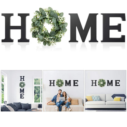 Wooden Home Letters with Wreath Artificial Eucalyptus Modern Decorative Hanging Farmhouse Sign for Living Room & Kitchen - Housewarming & Couple Gifts - Christmas Decoration