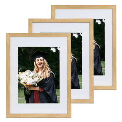 TransGreen 12x16 Picture Frame Set of 3, Photo Frame Display 9x12 Pictures with Mat or 12x16 without Mat, Hang on the Wall, Beige